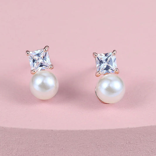 Vintage Rose Gold Square Cut & Pearl Earrings-Maryam Jewelry