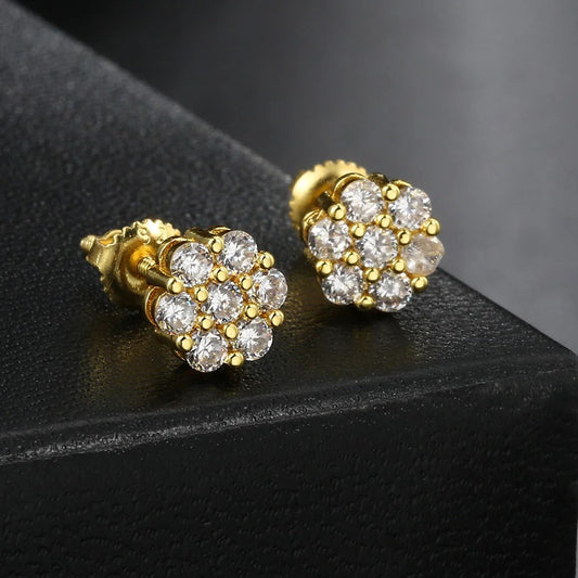 Classic Gold Cluster Floral Sparkling Crystal Stud Earrings-Maryam Jewelry