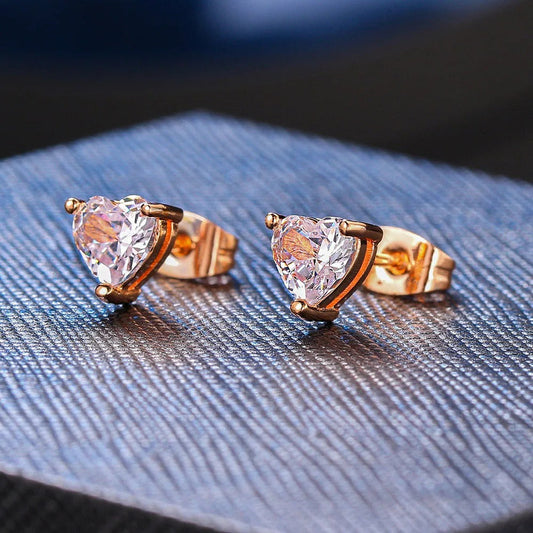 Vintage Rose Gold Heart-Shaped Crystal Earrings-Maryam Jewelry