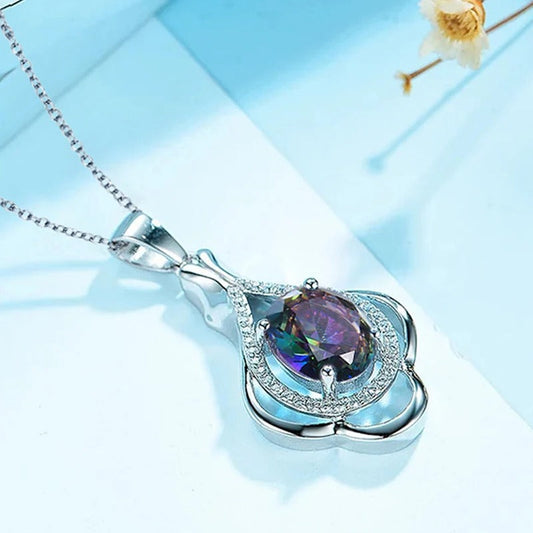 Silver Multicolor Gem Pendant Necklace-Maryam Jewelry