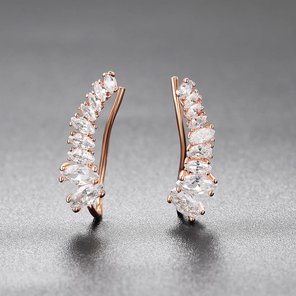 Vintage Rose Gold Marquise Crystal Hoop Earrings-Maryam Jewelry