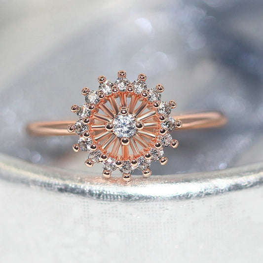 Classic Rose Gold Sunburst Crystal Design Ring-Maryam Jewelry