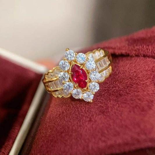 Classic Gorgeous Red & Diamond Gold Adjustable Ring-Maryam Jewelry
