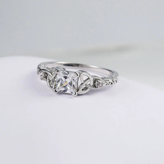 Silver Center Square Gem Knot Design Ring-Maryam Jewelry