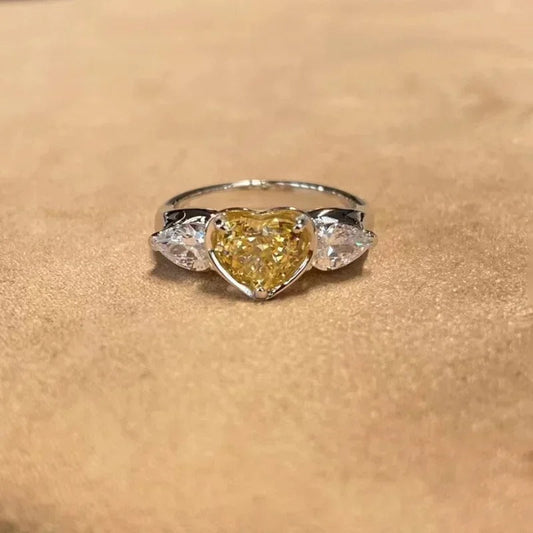 Yellow Heart & White Gemstone Vintage Adjustable Ring-Maryam Jewelry
