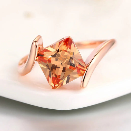 Rose Gold Pyramid-Cut Orange Gem Ring-Maryam Jewelry