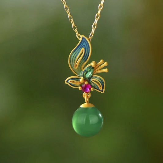 Vintage Gold Butterfly Bloom Crystal Pendant Necklace-Maryam Jewelry