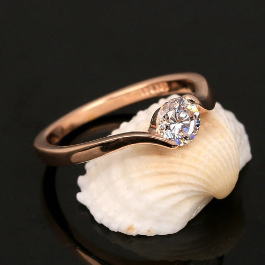 Vintage Rose Gold Solitaire & Round Diamond Ring-Maryam Jewelry
