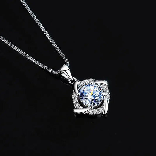 Silver Flower Shaped Crystal Necklace-Maryam Jewelry