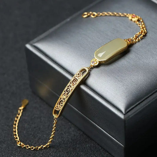 Classic Gold Green Gem & Floral Filigree Accent Bracelet-Maryam Jewelry