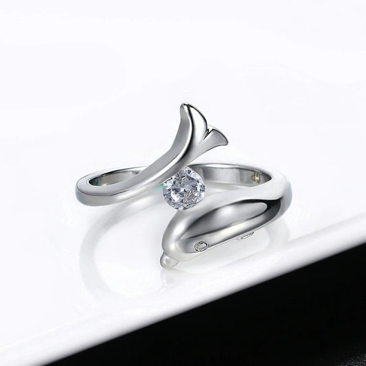 Silver Dolphin Sparkling Centerpiece Ring-Maryam Jewelry