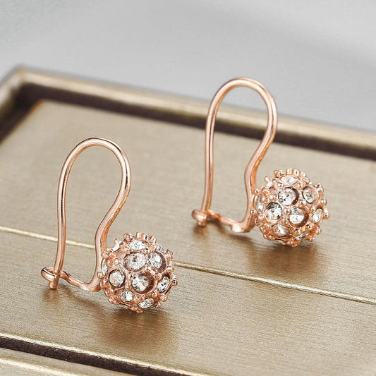 Vintage Rose Gold Crystal-Encrusted Ball Design Earrings-Maryam Jewelry