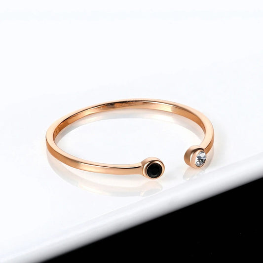 Rose Gold Dual Black & Clear Stone Cuff Ring-Maryam Jewelry