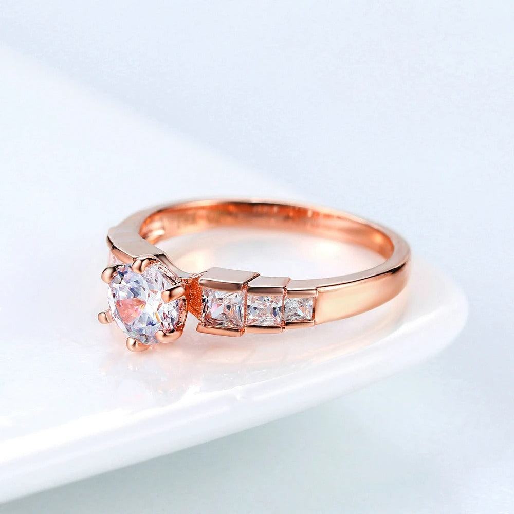 Rose Gold Round Crystal & Paved Square Crystal Ring-Maryam Jewelry