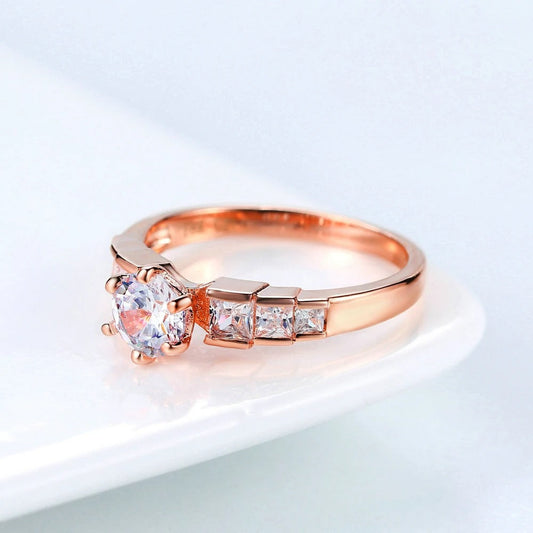 Rose Gold Round Crystal & Paved Square Crystal Ring-Maryam Jewelry