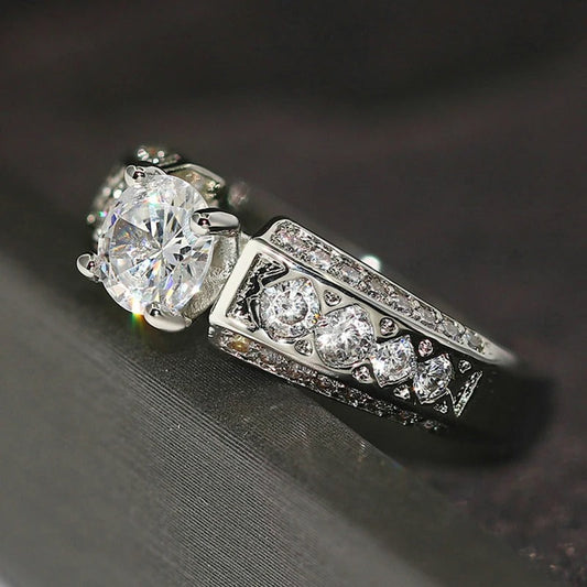 Vintage Silver & Crystal Round Gem Ring-Maryam Jewelry