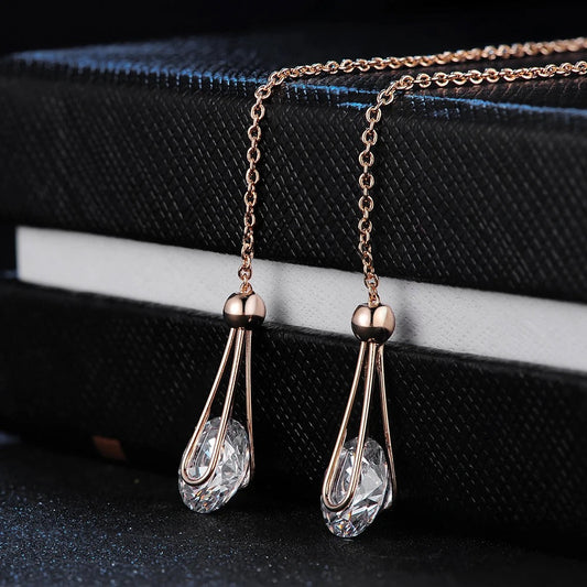 Vintage Rose Gold Crystal Teardrop Earrings-Maryam Jewelry