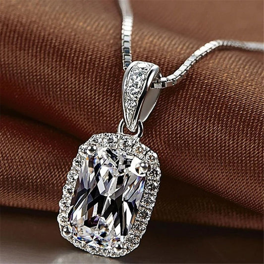 Vintage Silver Cushion Cut Crystal Necklace-Maryam Jewelry