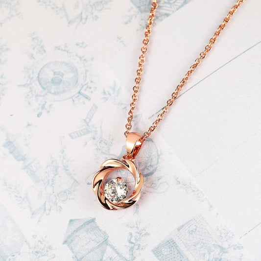 Vintage Rose Gold Twisted Pendant & Brilliant Gem Necklace-Maryam Jewelry