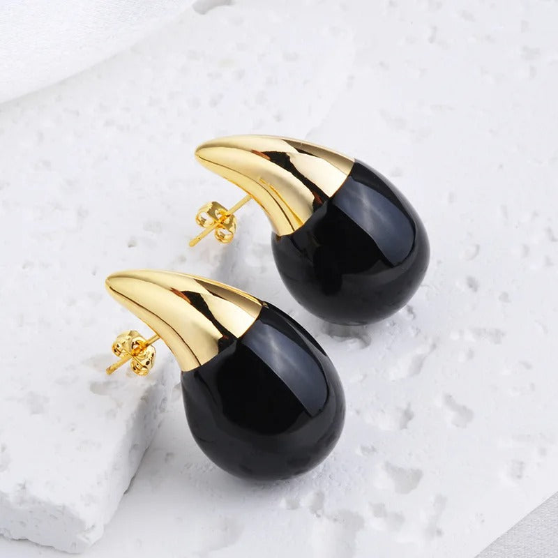 Black Gold Pointed Drop Earrings-Maryam Jewelry