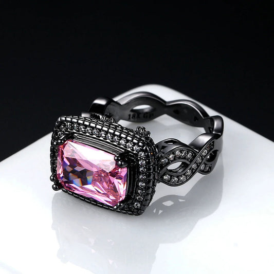Pink Gemstone & Intricate Black Gold Band Ring-Maryam Jewelry