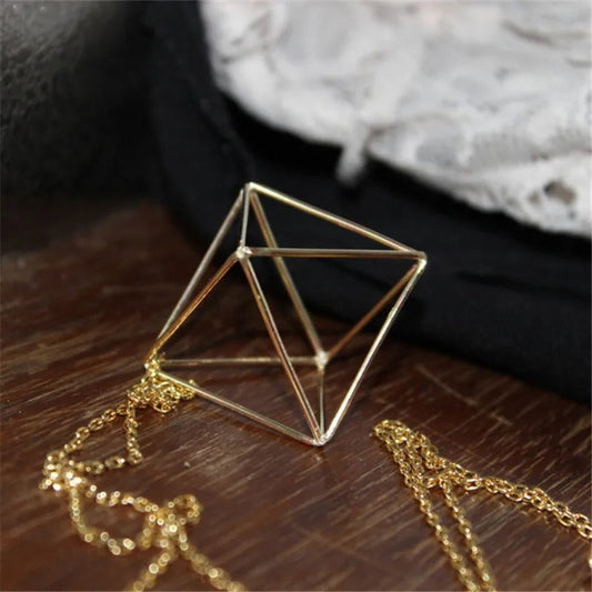 Retro Three-Dimensional Hollow Triangle Long Necklace-Maryam Jewelry