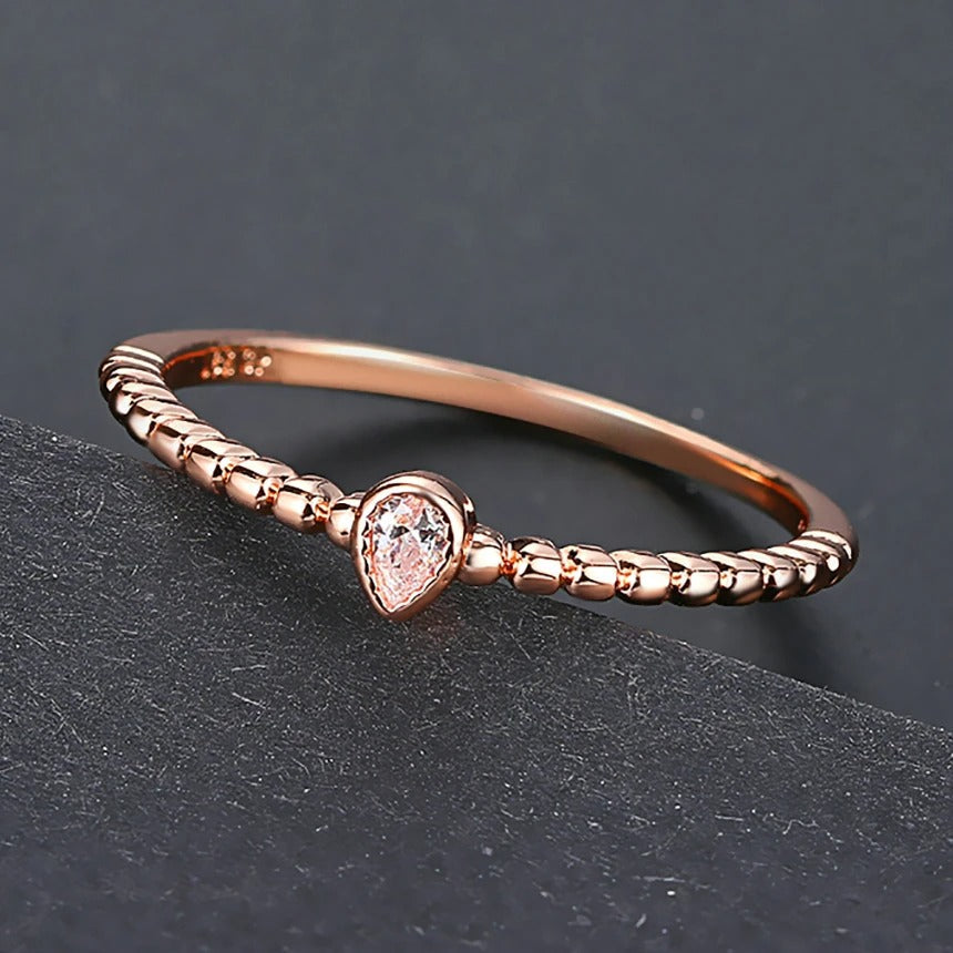 Vintage Rose Gold Pink Crystal Tear Drop Ring-Maryam Jewelry
