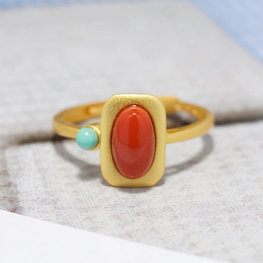 Artistic Style Southern Red Tourmaline Square Adjustable Ring-Maryam Jewelry