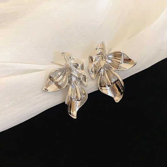 Vintage Silver Curved Leaf-Shaped Earrings-Maryam Jewelry