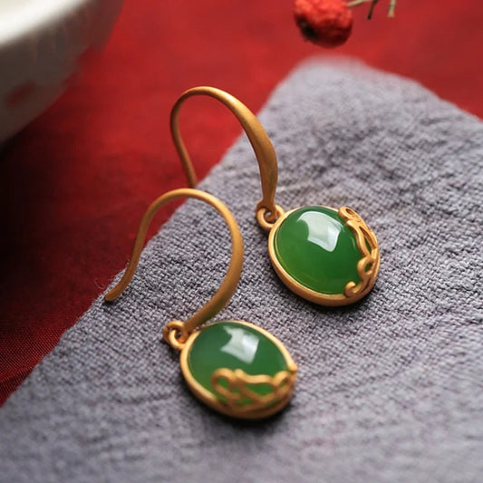 Vintage Green Oval Drop Banquet Jewelry Earrings-Maryam Jewelry