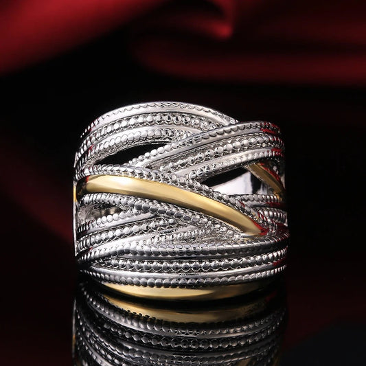 Vintage Silver & Gold Cross-Over Ring