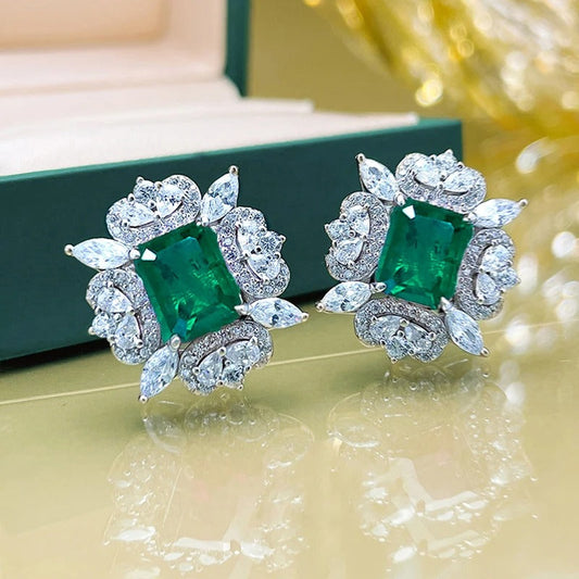 Vintage Silver Green Gem Earrings