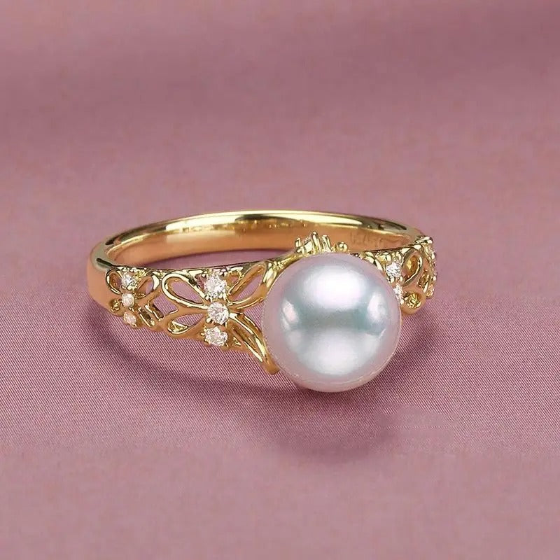 Vintage Gold & Pearl Floral Adjustable Ring-Maryam Jewelry