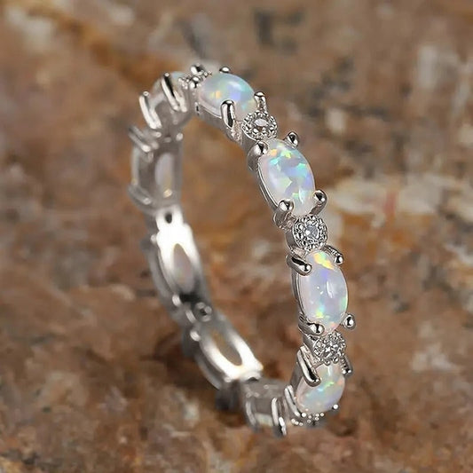 Vintage White Glow Silver Ring