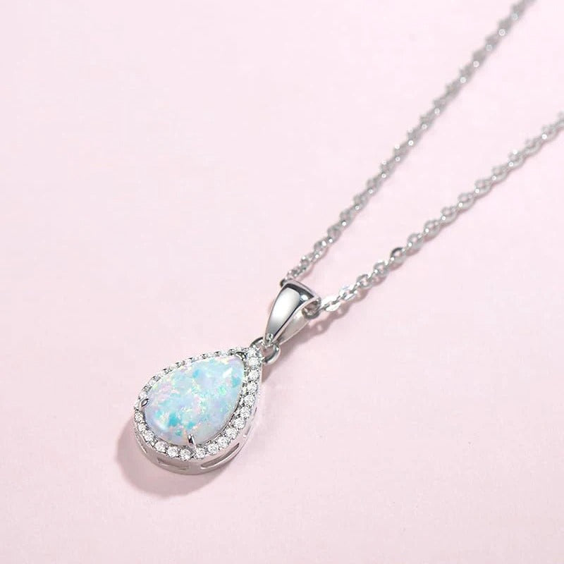 Silver Pear Opal Pendant Necklace-Maryam Jewelry