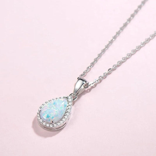 Silver Pear Opal Pendant Necklace-Maryam Jewelry