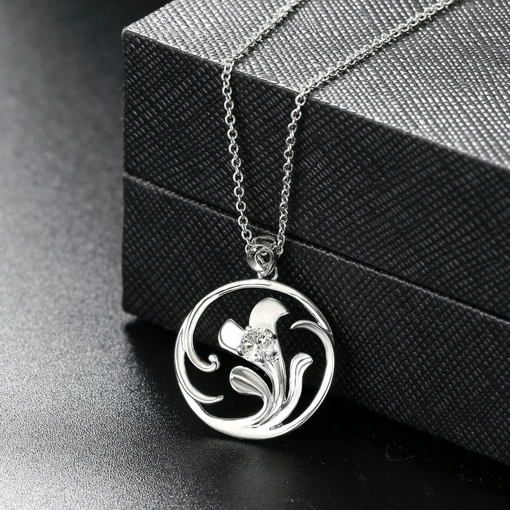 Antique Silver Swirling Floral & Gemstone Necklace-Maryam Jewelry