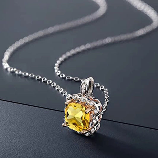 Vintage Silver Yellow Square Crystal Necklace-Maryam Jewelry