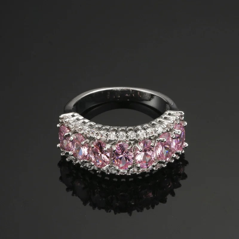 Vintage Pink Gemstone & Silver Band Ring-Maryam Jewelry