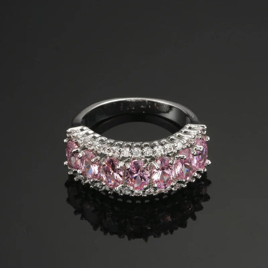 Vintage Pink Gemstone & Silver Band Ring-Maryam Jewelry