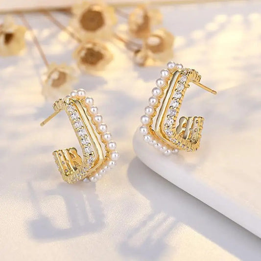 Vintage Pearl & Gemstone Encrusted Gold Hoop Earrings-Maryam Jewelry