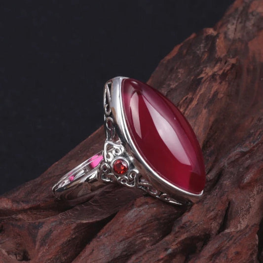 Classic Silver Marquise Red Stone Adjustable Ring-Maryam Jewelry