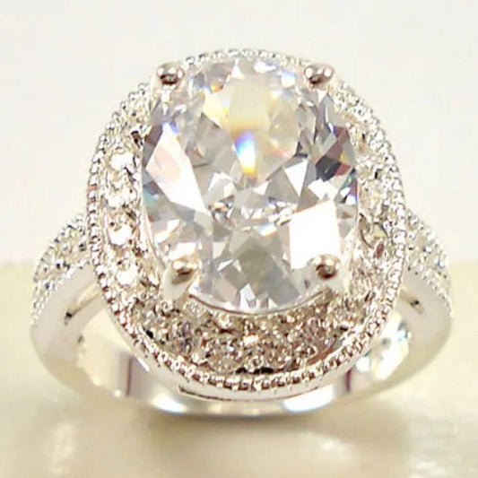 Vintage Silver Oval Gemstone Halo Ring