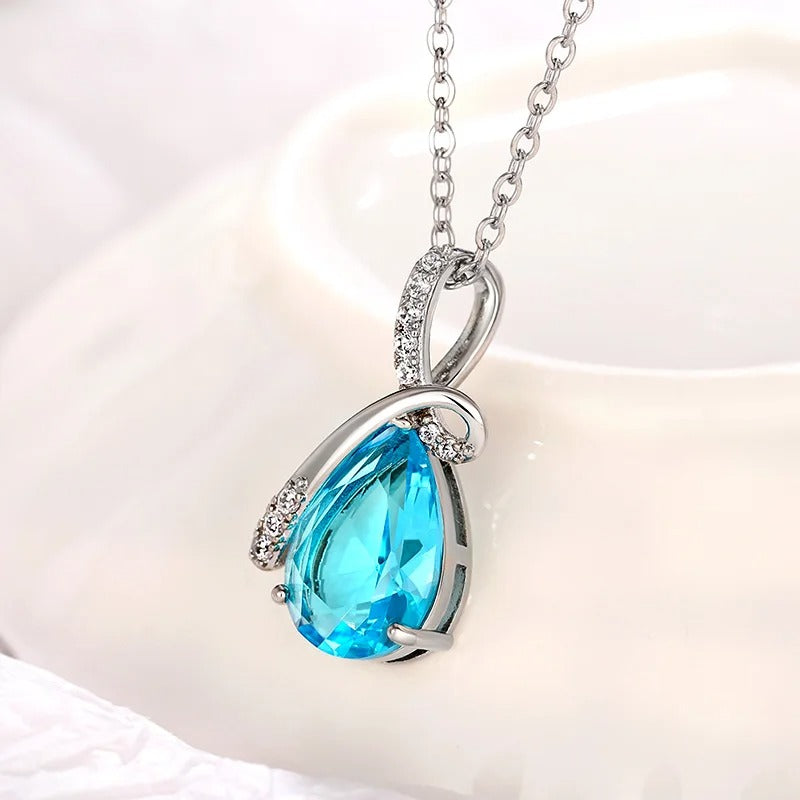 Vintage Silver Teardrop Aqua Necklace-Maryam Jewelry