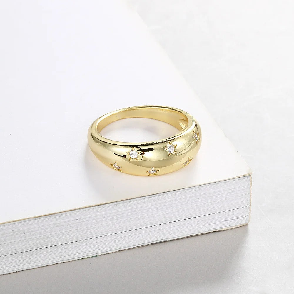 Gold Star & Sparkling Crystal Ring-Maryam Jewelry
