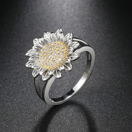 Vintage Floral Sunflower Silver Ring-Maryam Jewelry
