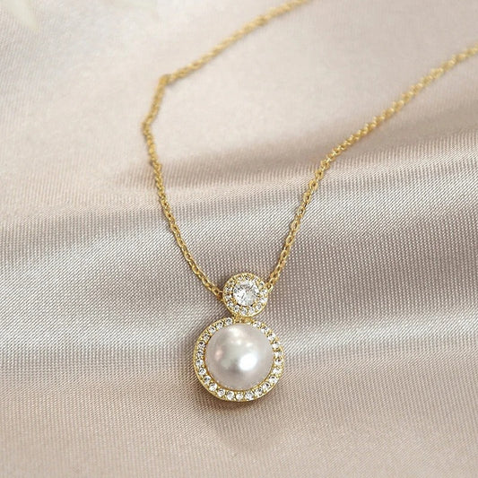 Vintage Gold Pearl & Sparkle Necklace-Maryam Jewelry