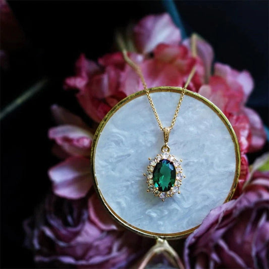 Bright Oval Green Zirconia Pendant Necklace-Maryam Jewelry