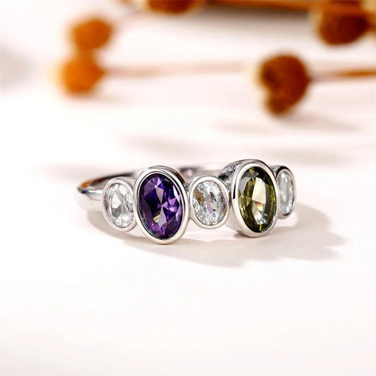 Vintage Silver Purple & Green Ring