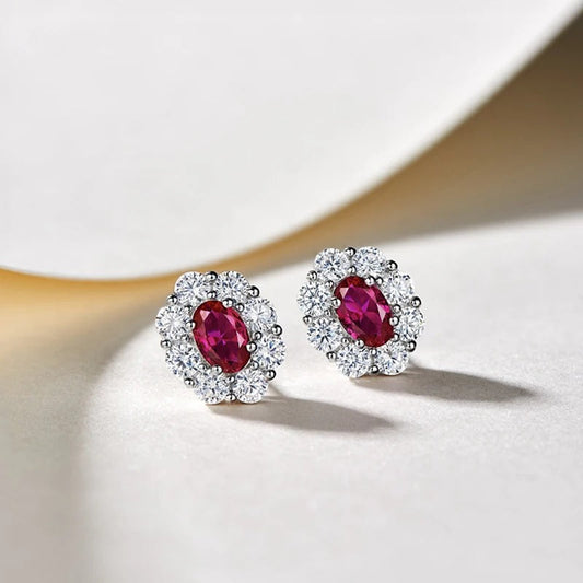 Vintage Silver Red Flower Earrings-Maryam Jewelry